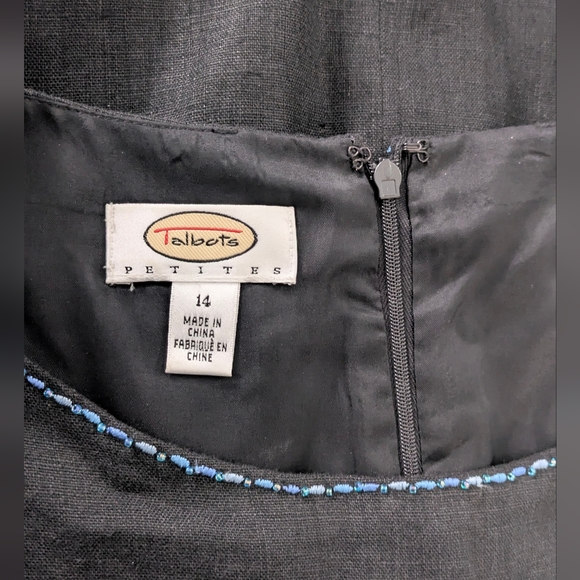 Talbots Vintage 100% Linen Sheath Dress Embroidered Floral Beaded Classic 14 - Picture 11 of 12